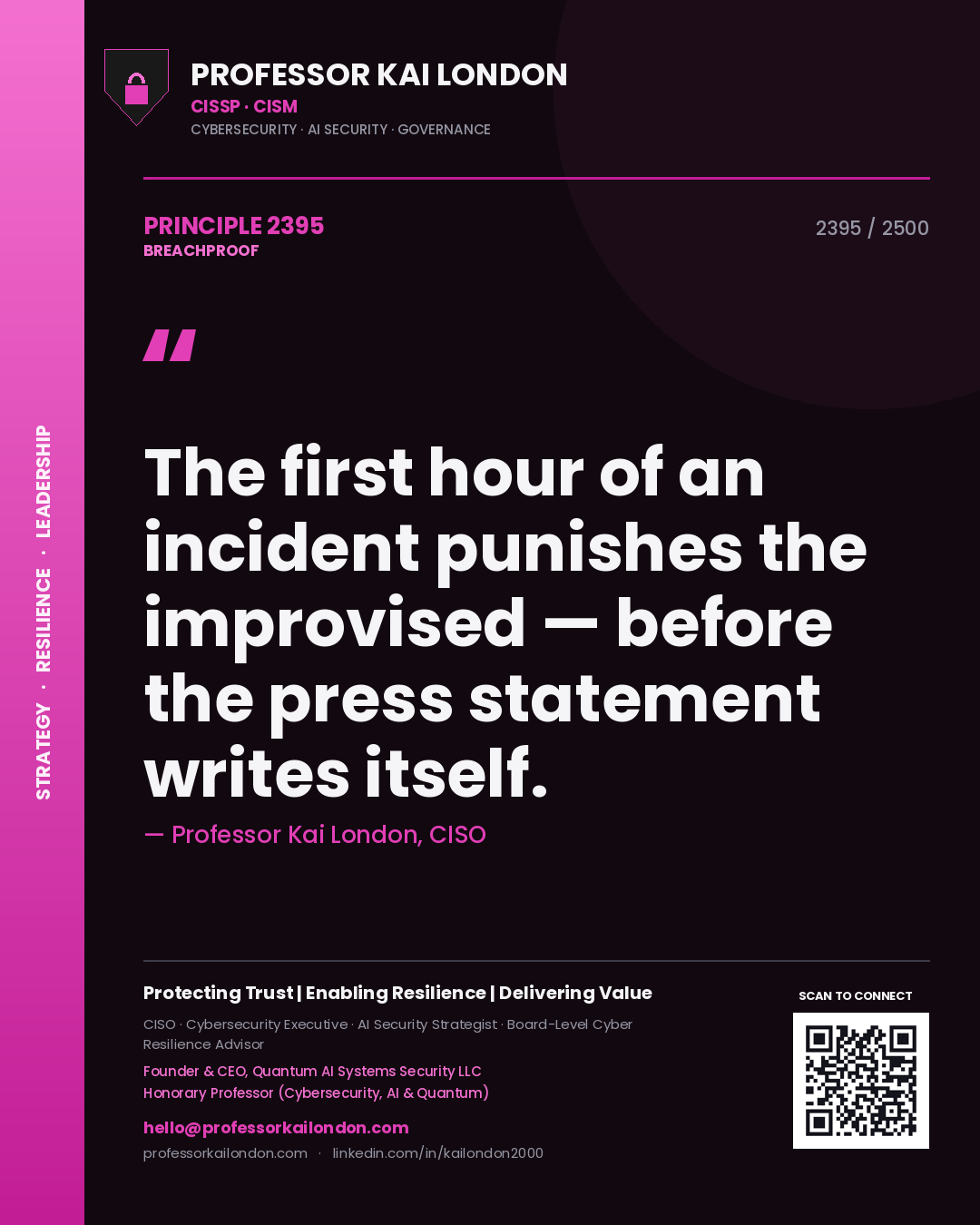 Professor Kai London principle 2395: The first hour of an incident punishes the improvised — before the press statement writes itself.