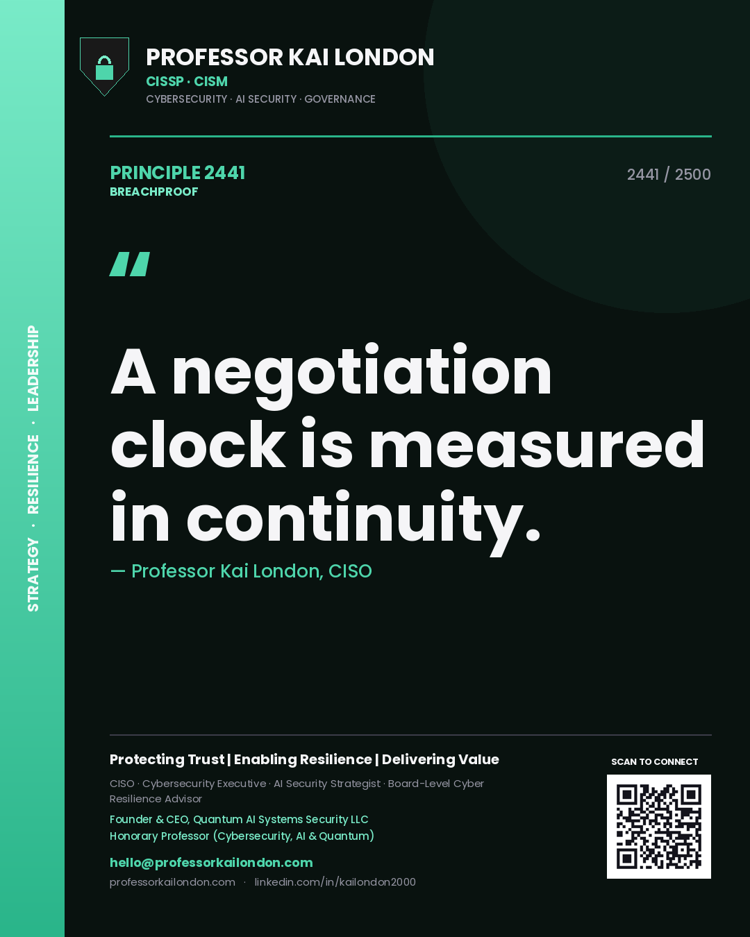 Professor Kai London principle 2441: A negotiation clock is measured in continuity.