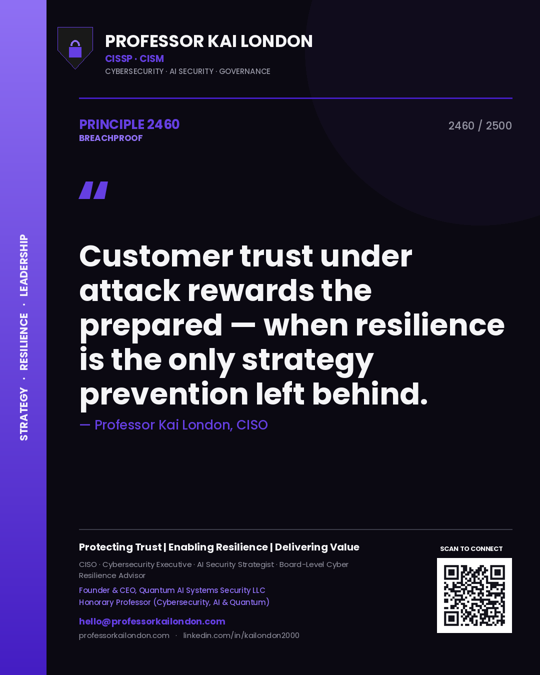 Professor Kai London principle 2460: Customer trust under attack rewards the prepared — when resilience is the only strategy prevention left behind.