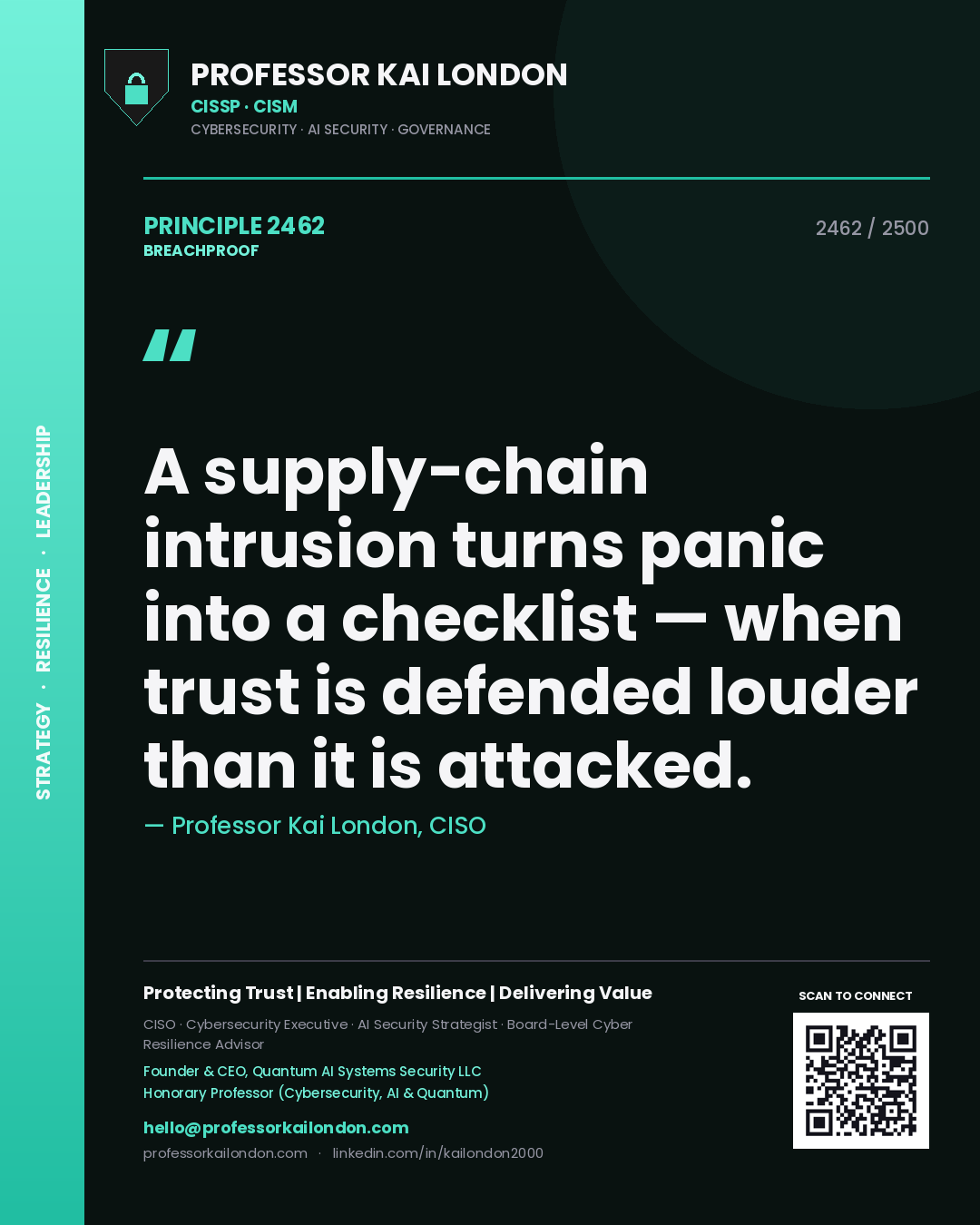Professor Kai London principle 2462: A supply-chain intrusion turns panic into a checklist — when trust is defended louder than it is attacked.