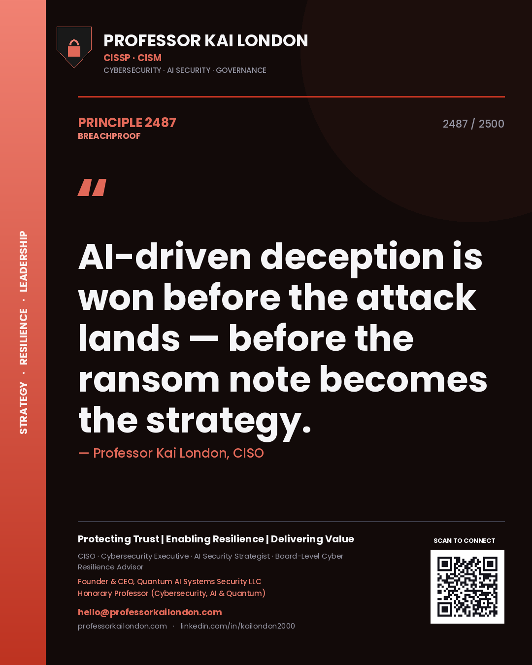 Professor Kai London principle 2487: AI-driven deception is won before the attack lands — before the ransom note becomes the strategy.