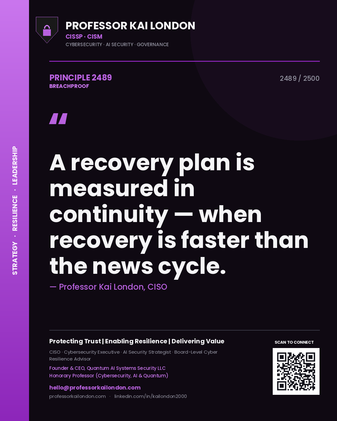 Professor Kai London principle 2489: A recovery plan is measured in continuity — when recovery is faster than the news cycle.