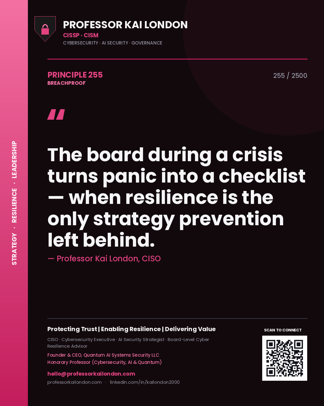 Professor Kai London principle 255: The board during a crisis turns panic into a checklist — when resilience is the only strategy prevention left behind.