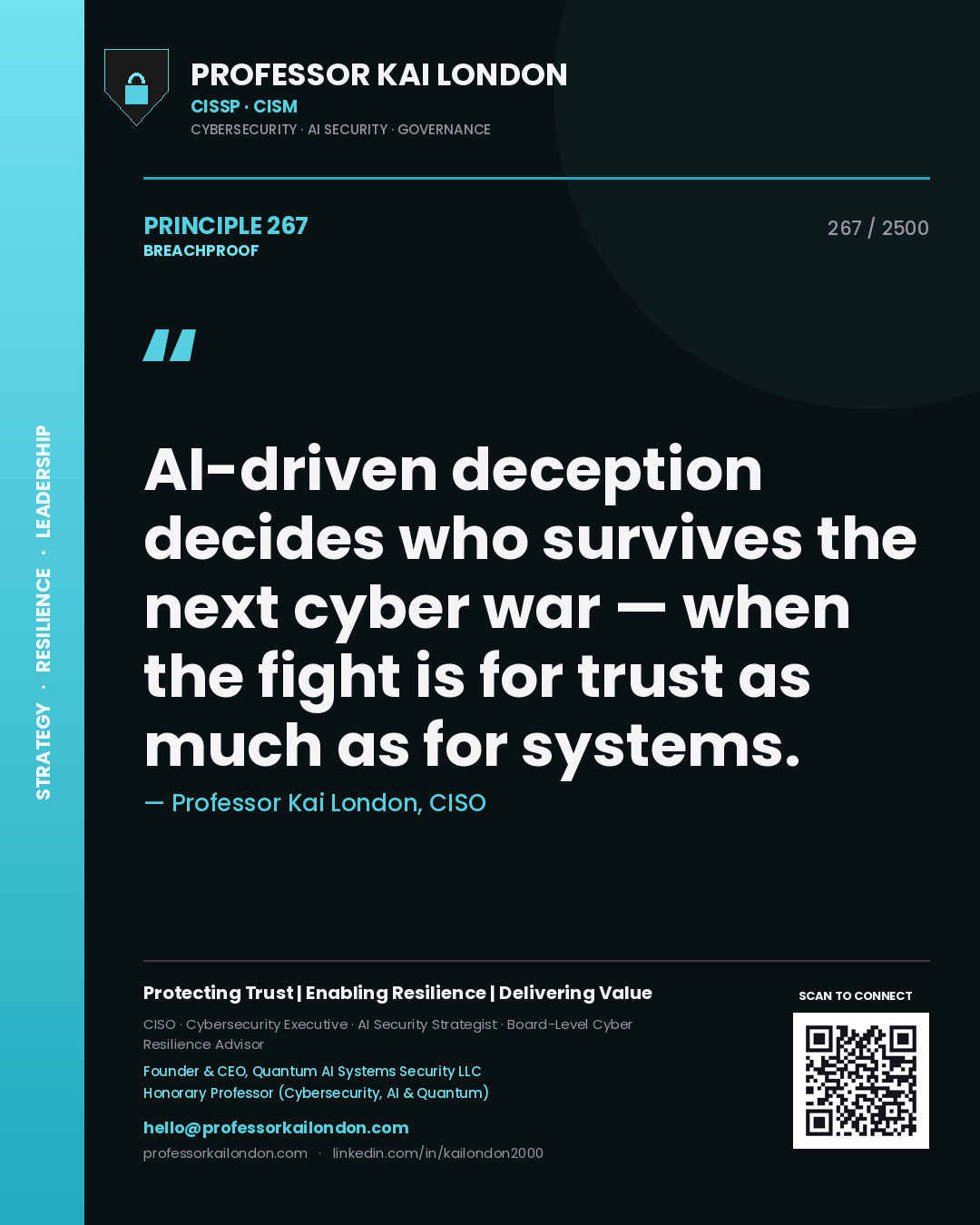 Professor Kai London principle 267: AI-driven deception decides who survives the next cyber war — when the fight is for trust as much as for systems.