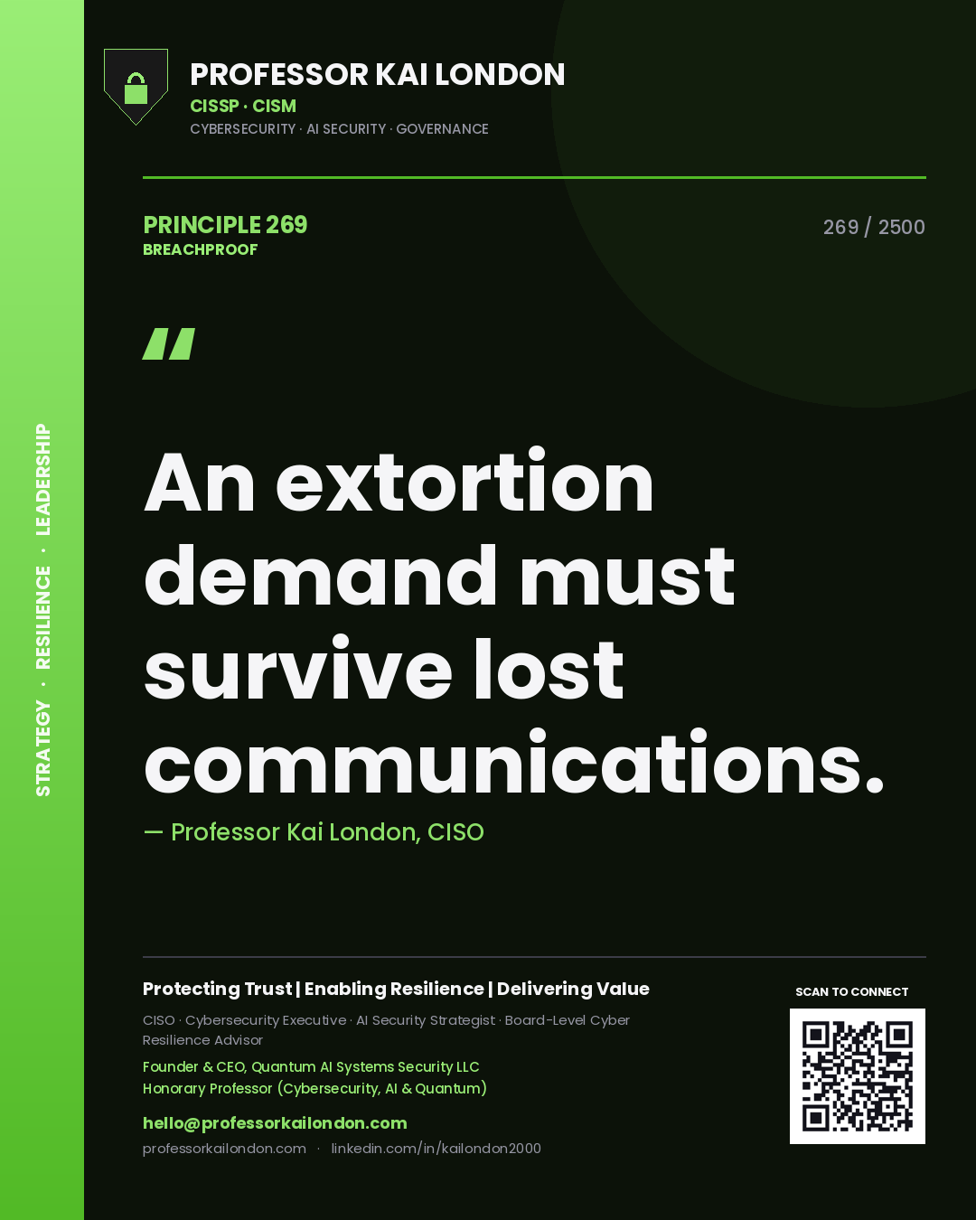 Professor Kai London principle 269: An extortion demand must survive lost communications.