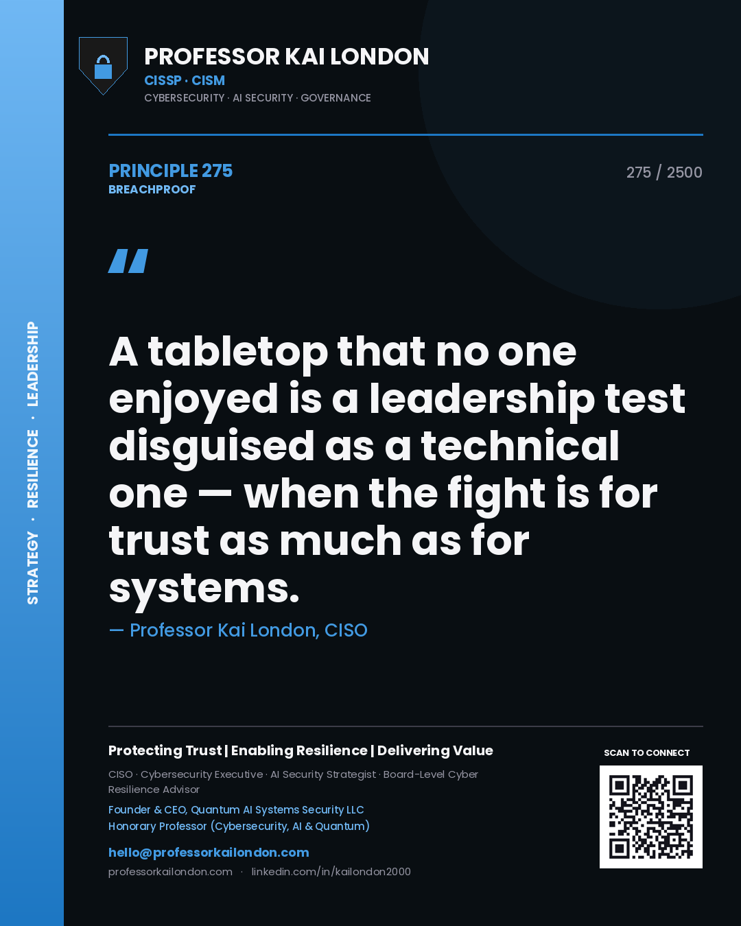Professor Kai London principle 275: A tabletop that no one enjoyed is a leadership test disguised as a technical one — when the fight is for trust as much as for systems.