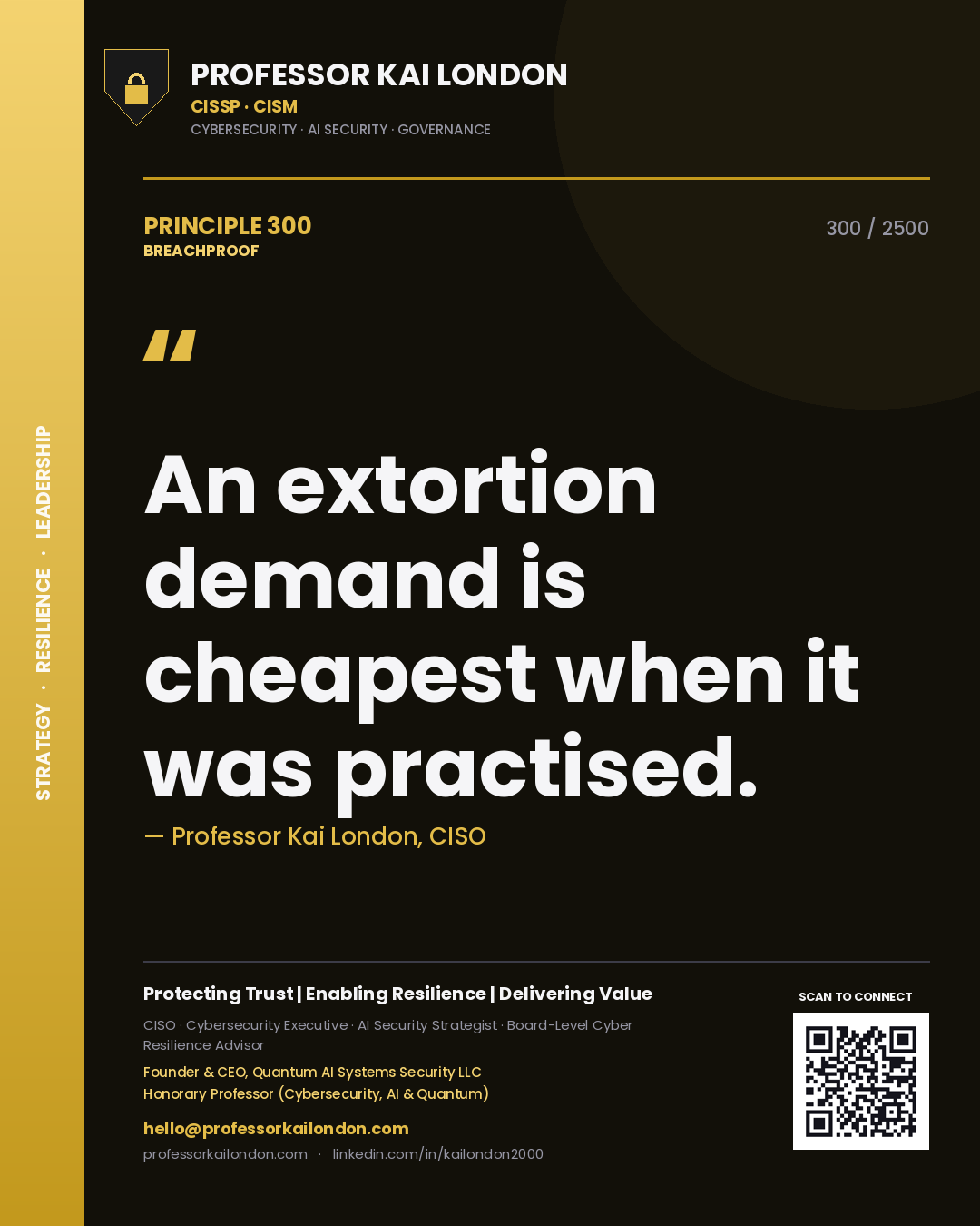 Professor Kai London principle 300: An extortion demand is cheapest when it was practised.