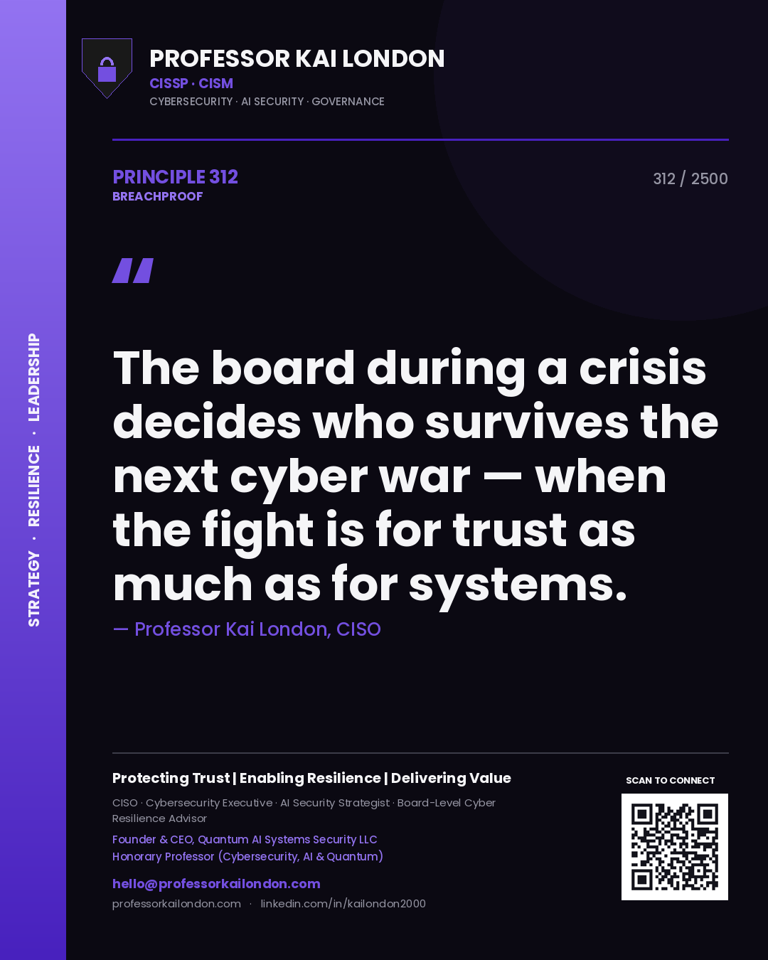 Professor Kai London principle 312: The board during a crisis decides who survives the next cyber war — when the fight is for trust as much as for systems.