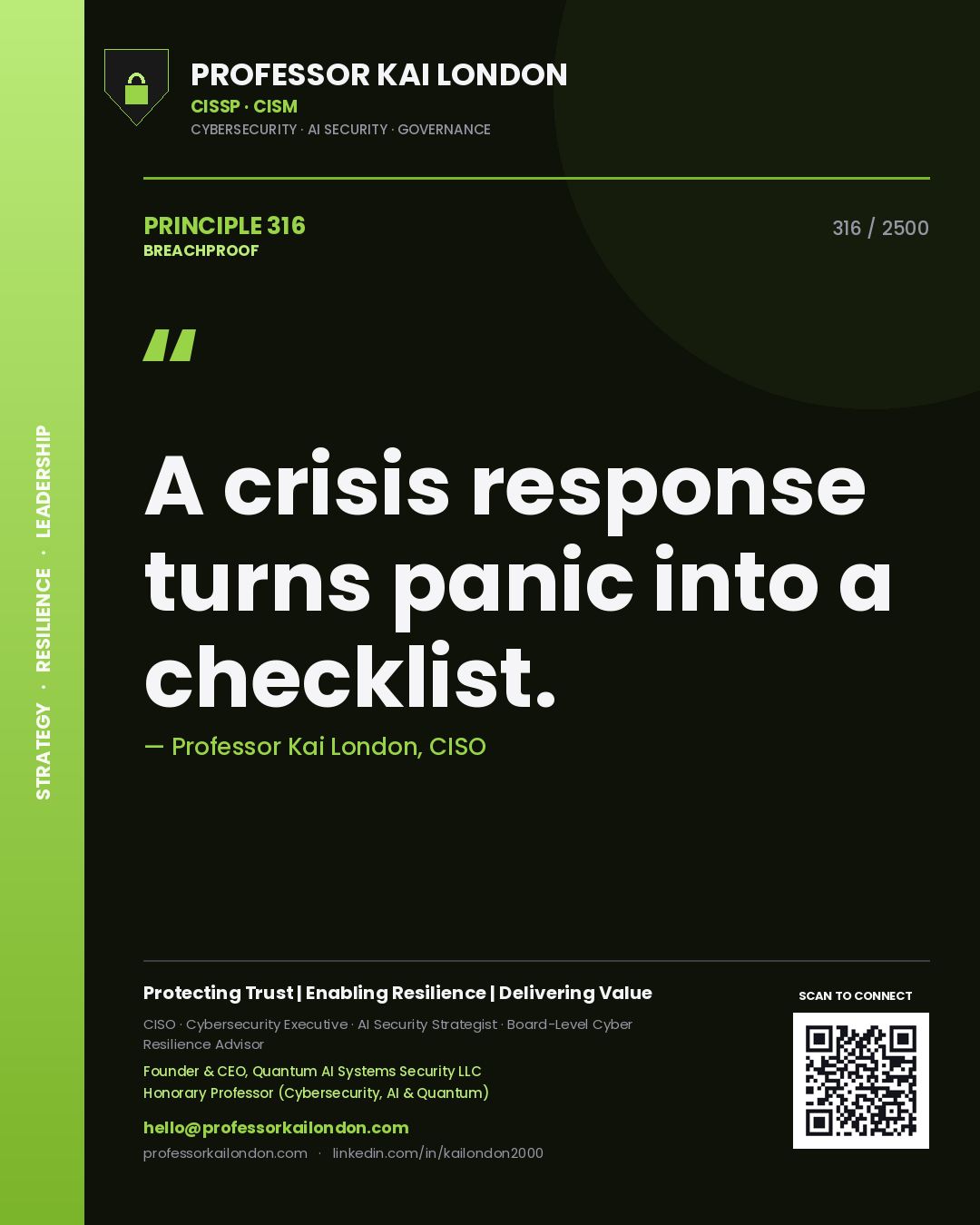 Professor Kai London principle 316: A crisis response turns panic into a checklist.