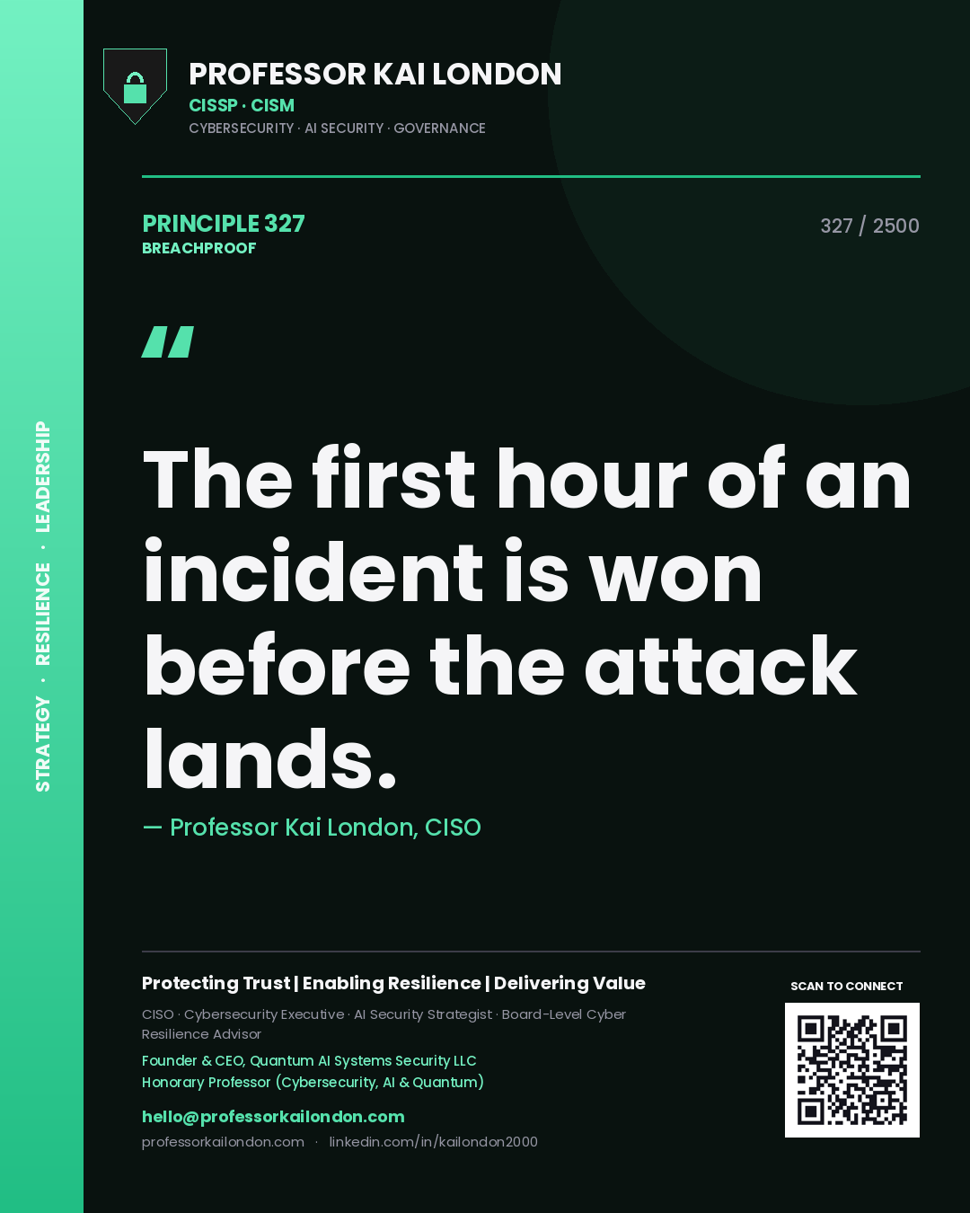 Professor Kai London principle 327: The first hour of an incident is won before the attack lands.