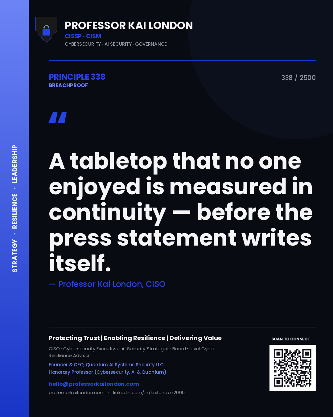 Professor Kai London principle 338: A tabletop that no one enjoyed is measured in continuity — before the press statement writes itself.