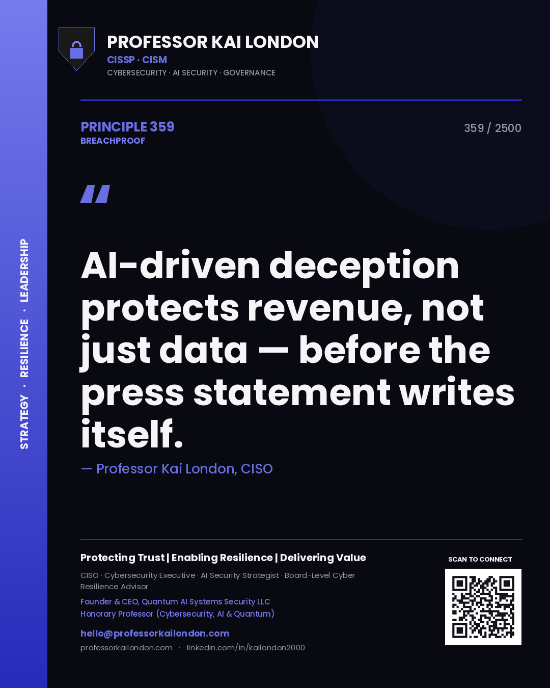 Professor Kai London principle 359: AI-driven deception protects revenue, not just data — before the press statement writes itself.