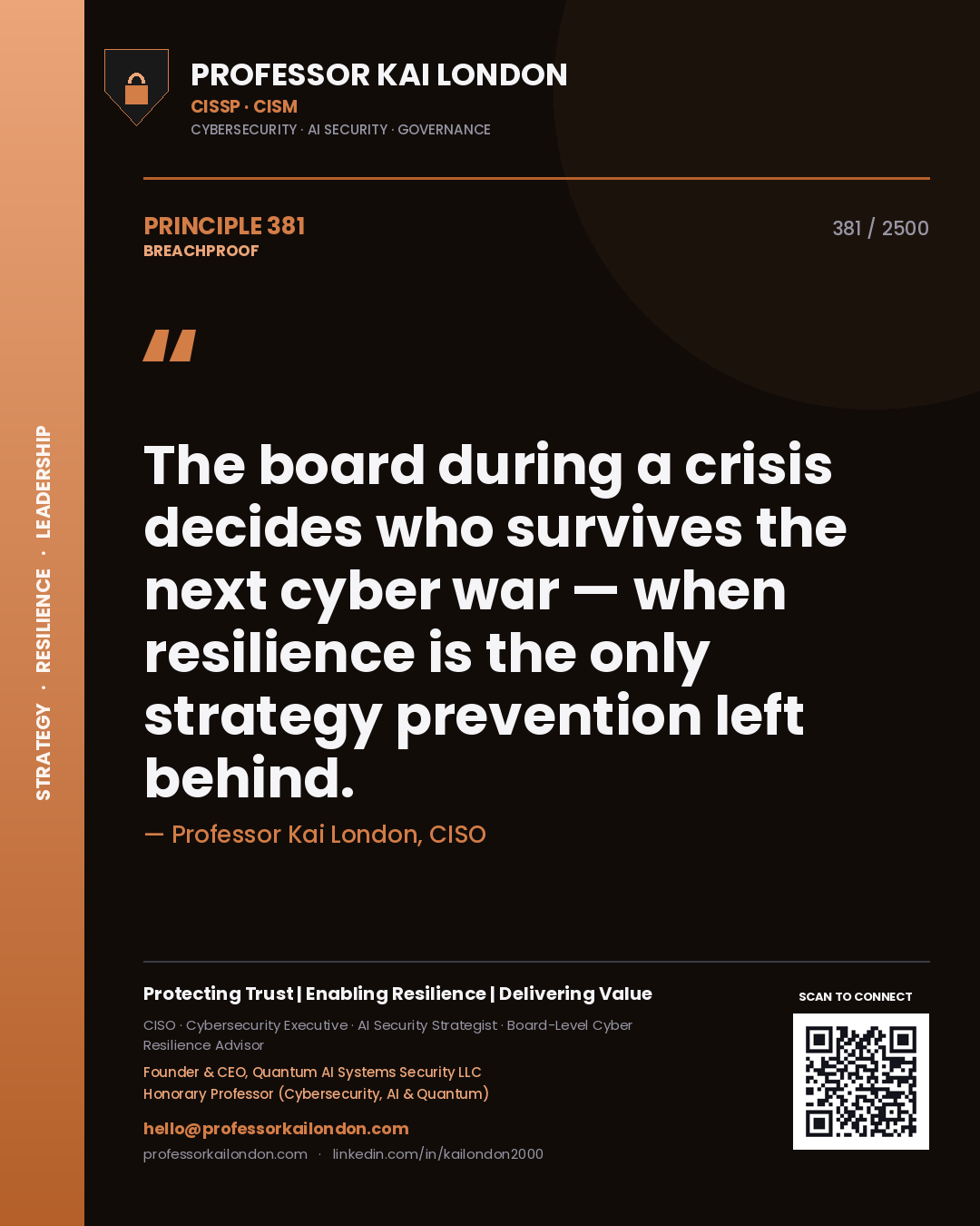 Professor Kai London principle 381: The board during a crisis decides who survives the next cyber war — when resilience is the only strategy prevention left behind.