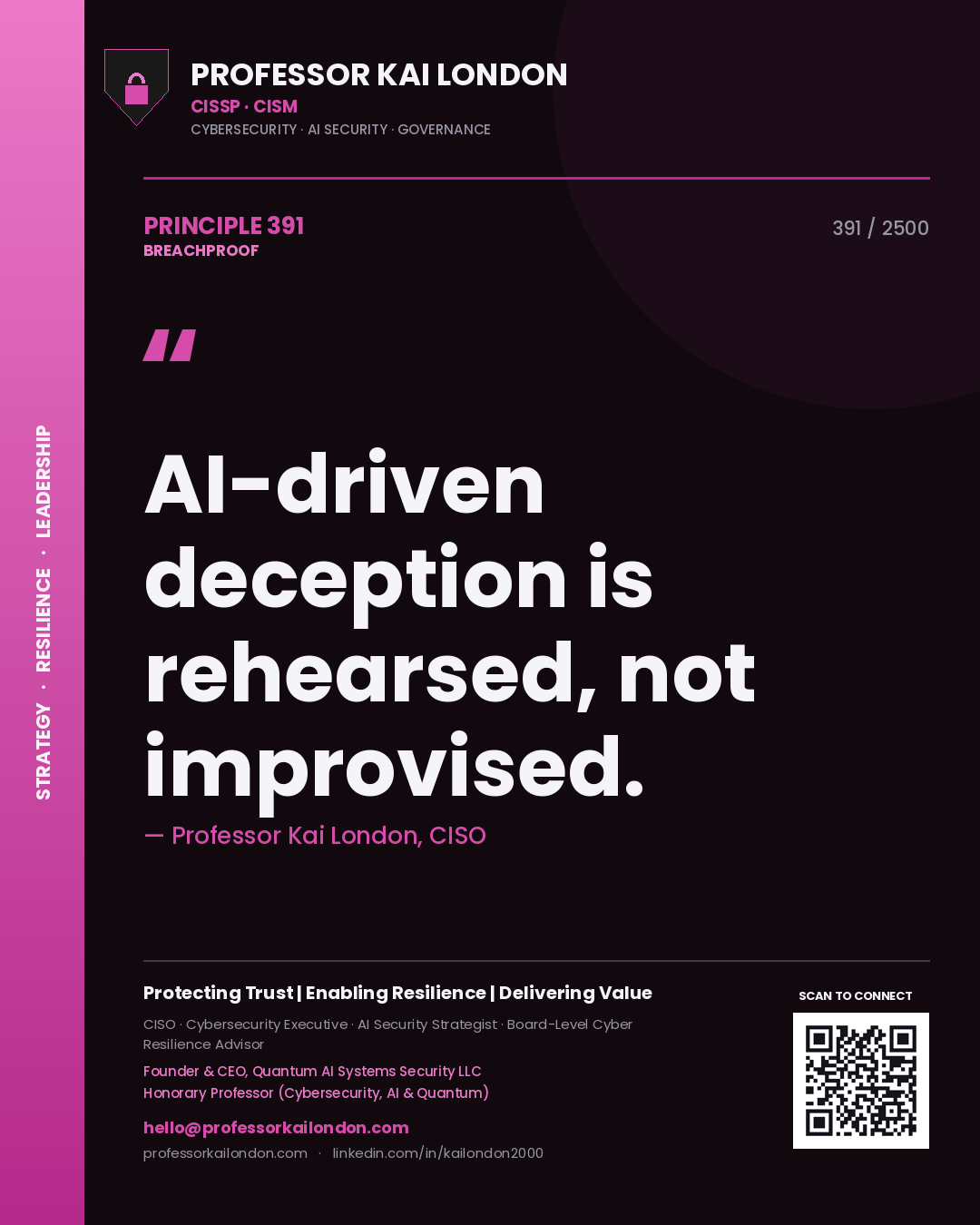Professor Kai London principle 391: AI-driven deception is rehearsed, not improvised.