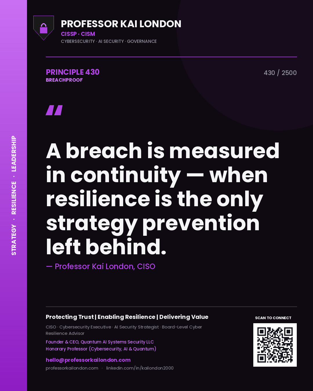 Professor Kai London principle 430: A breach is measured in continuity — when resilience is the only strategy prevention left behind.