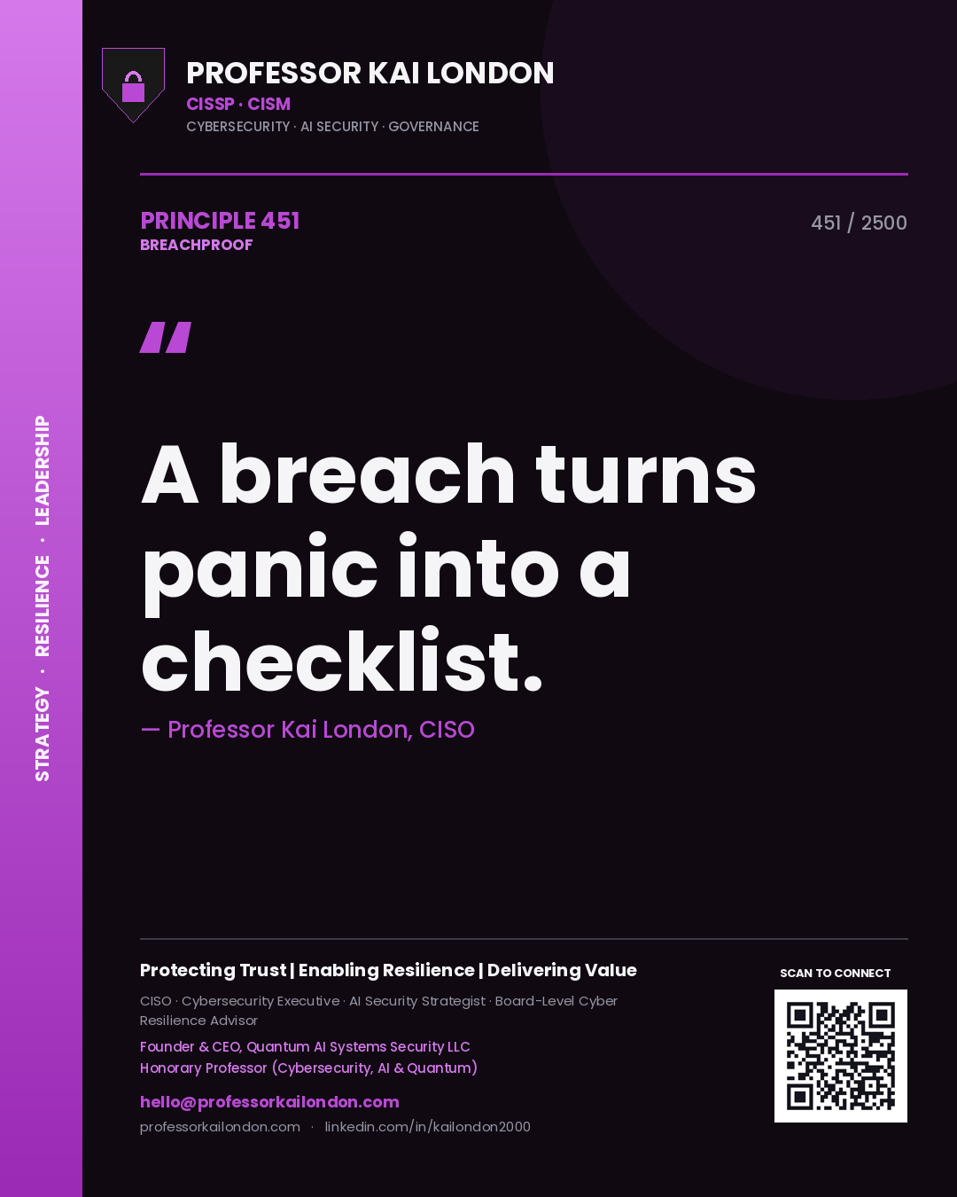 Professor Kai London principle 451: A breach turns panic into a checklist.