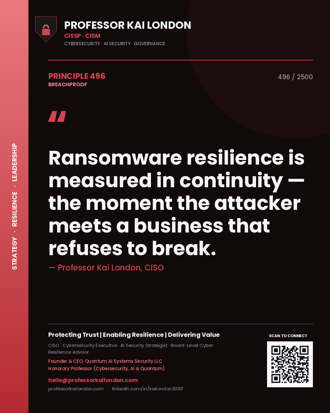 Professor Kai London principle 496: Ransomware resilience is measured in continuity — the moment the attacker meets a business that refuses to break.