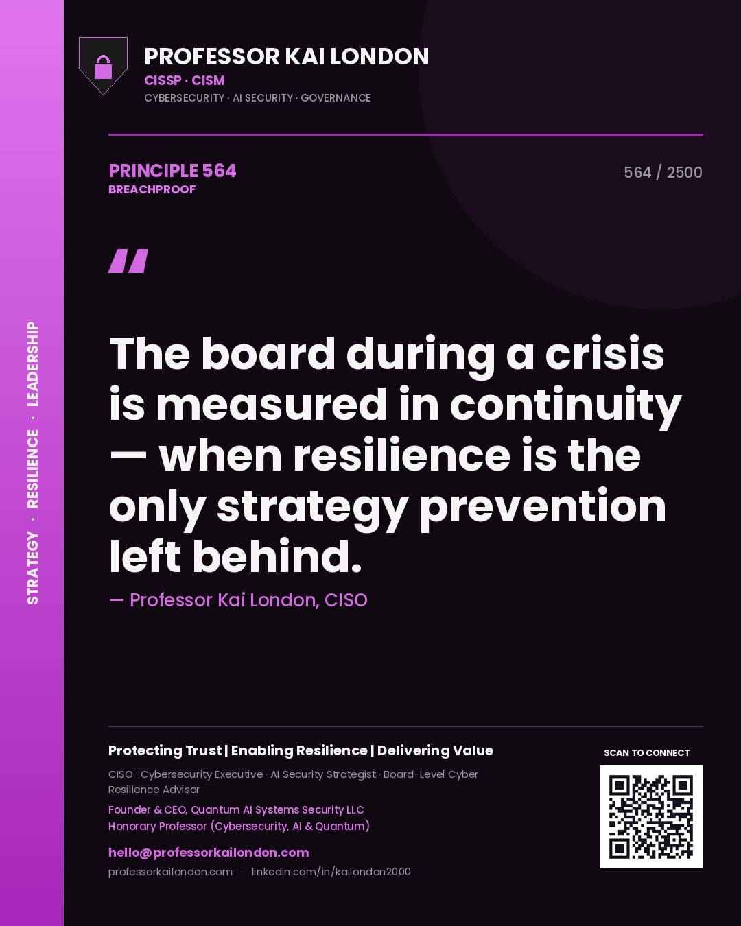 Professor Kai London principle 564: The board during a crisis is measured in continuity — when resilience is the only strategy prevention left behind.