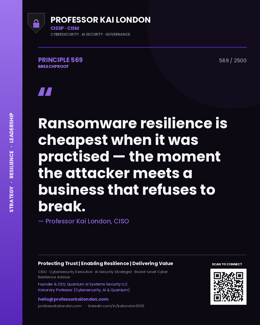 Professor Kai London principle 569: Ransomware resilience is cheapest when it was practised — the moment the attacker meets a business that refuses to break.