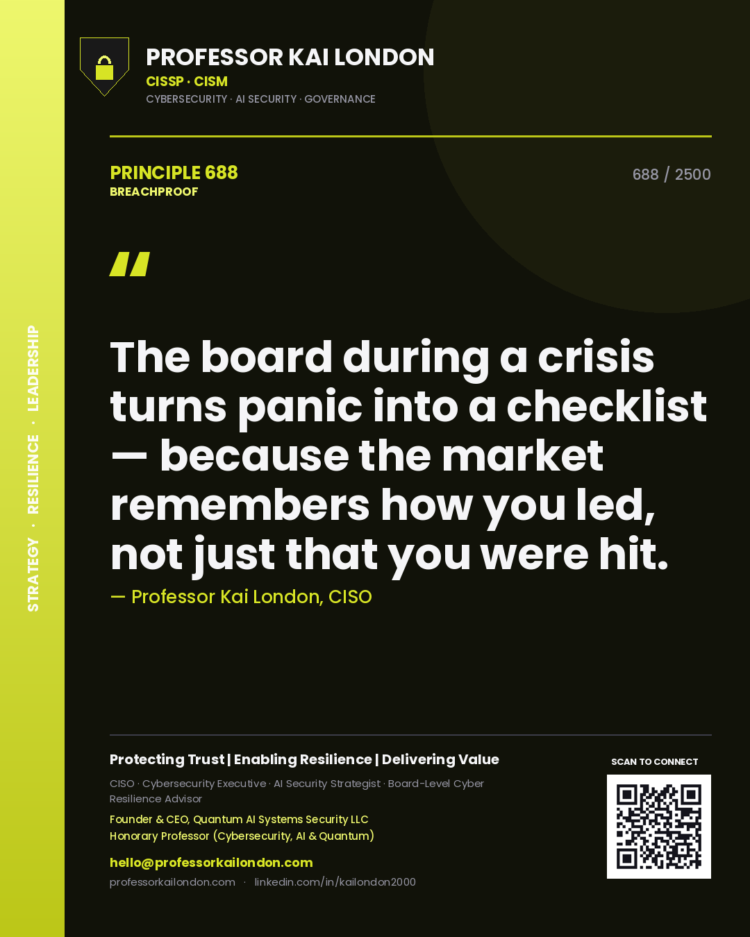 Professor Kai London principle 688: The board during a crisis turns panic into a checklist — because the market remembers how you led, not just that you were hit.