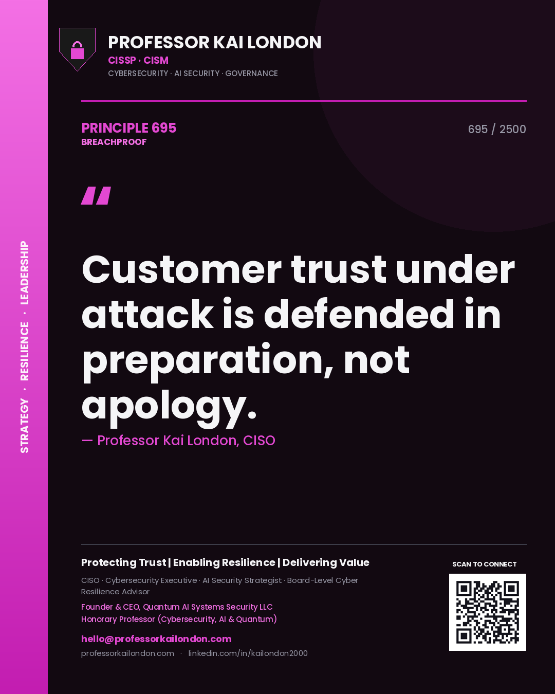 Professor Kai London principle 695: Customer trust under attack is defended in preparation, not apology.