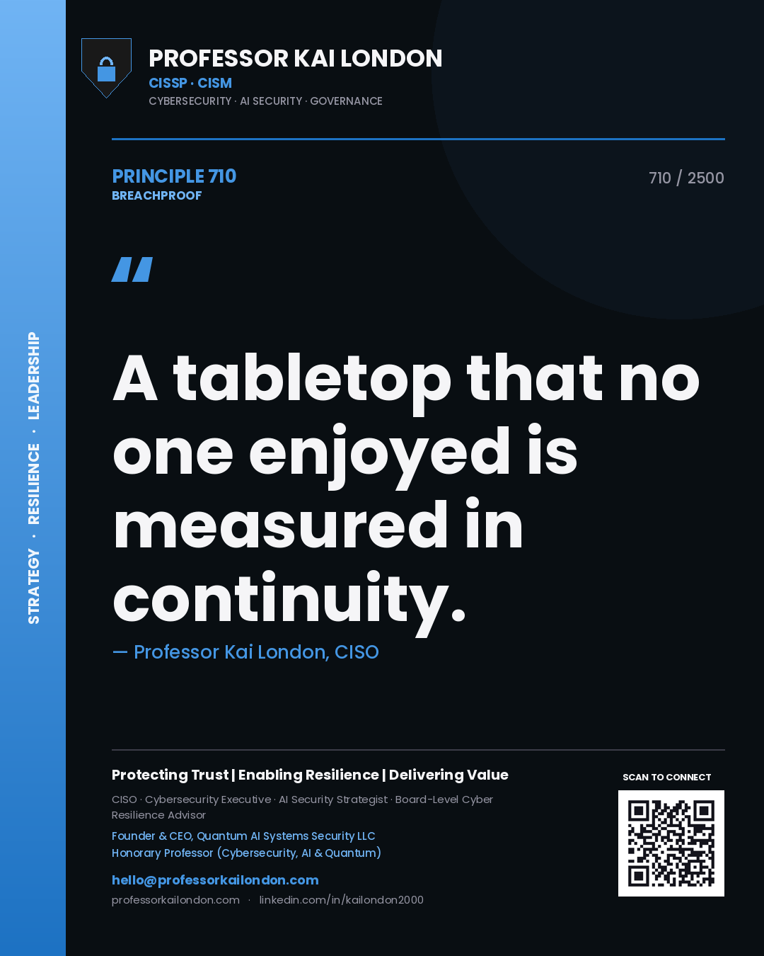 Professor Kai London principle 710: A tabletop that no one enjoyed is measured in continuity.