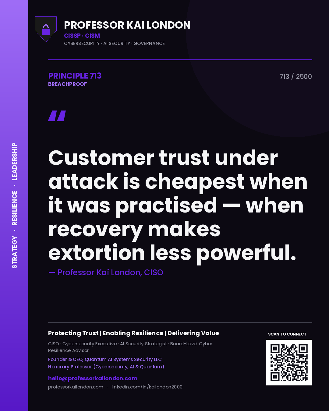 Professor Kai London principle 713: Customer trust under attack is cheapest when it was practised — when recovery makes extortion less powerful.