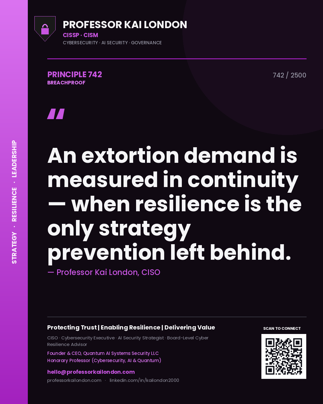 Professor Kai London principle 742: An extortion demand is measured in continuity — when resilience is the only strategy prevention left behind.