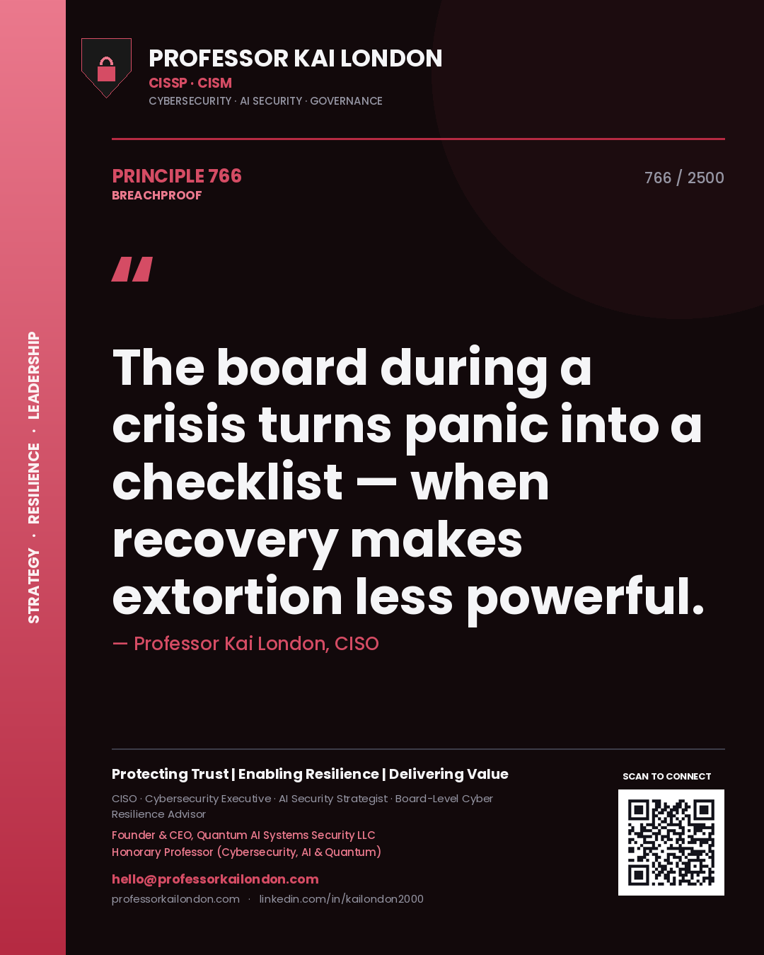 Professor Kai London principle 766: The board during a crisis turns panic into a checklist — when recovery makes extortion less powerful.