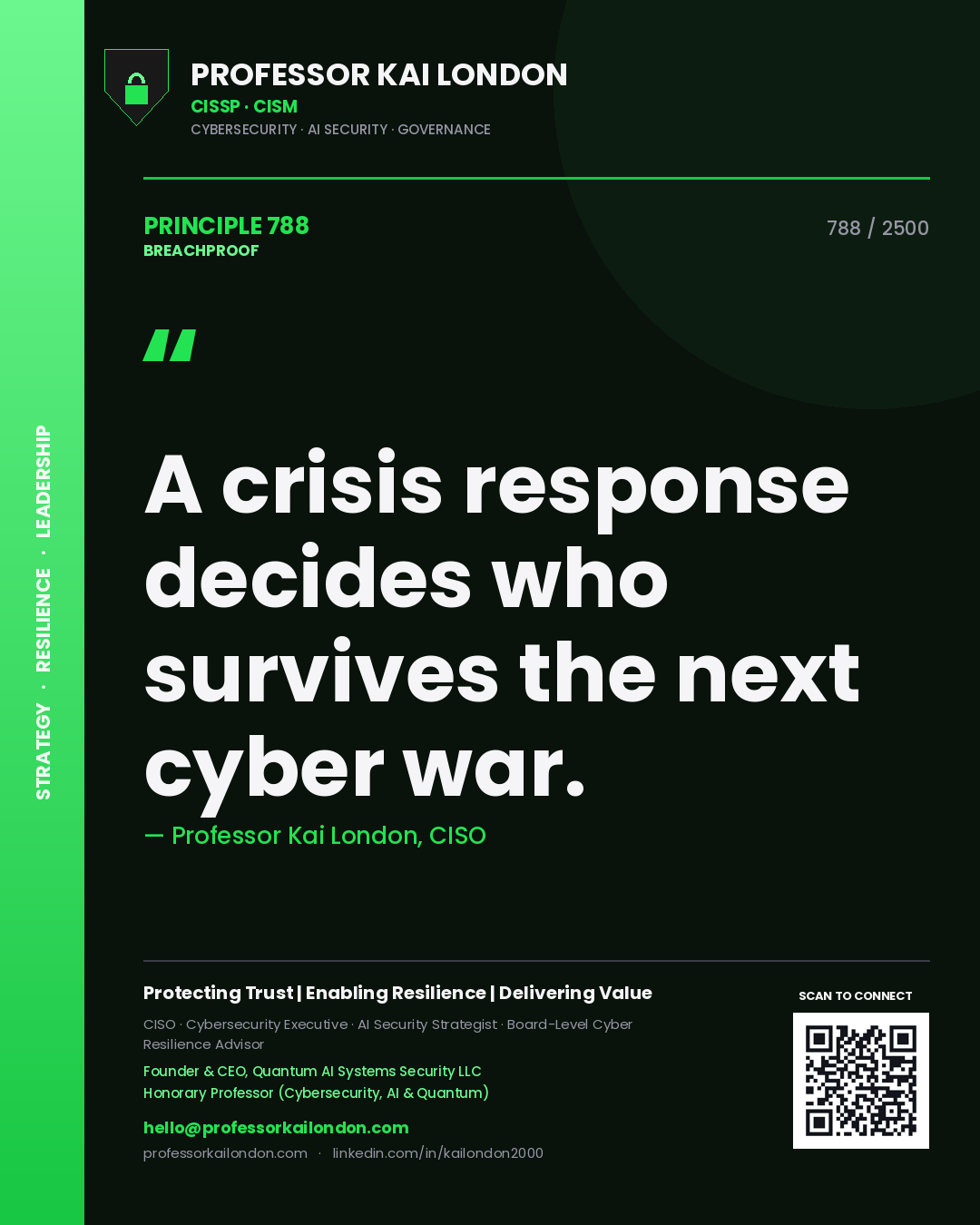 Professor Kai London principle 788: A crisis response decides who survives the next cyber war.