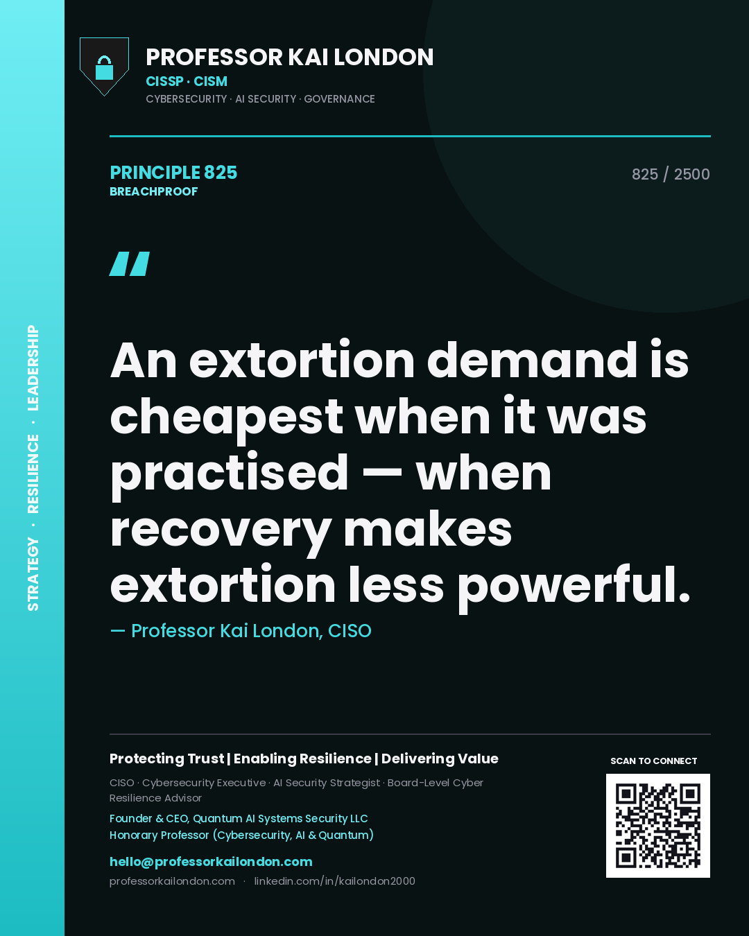 Professor Kai London principle 825: An extortion demand is cheapest when it was practised — when recovery makes extortion less powerful.