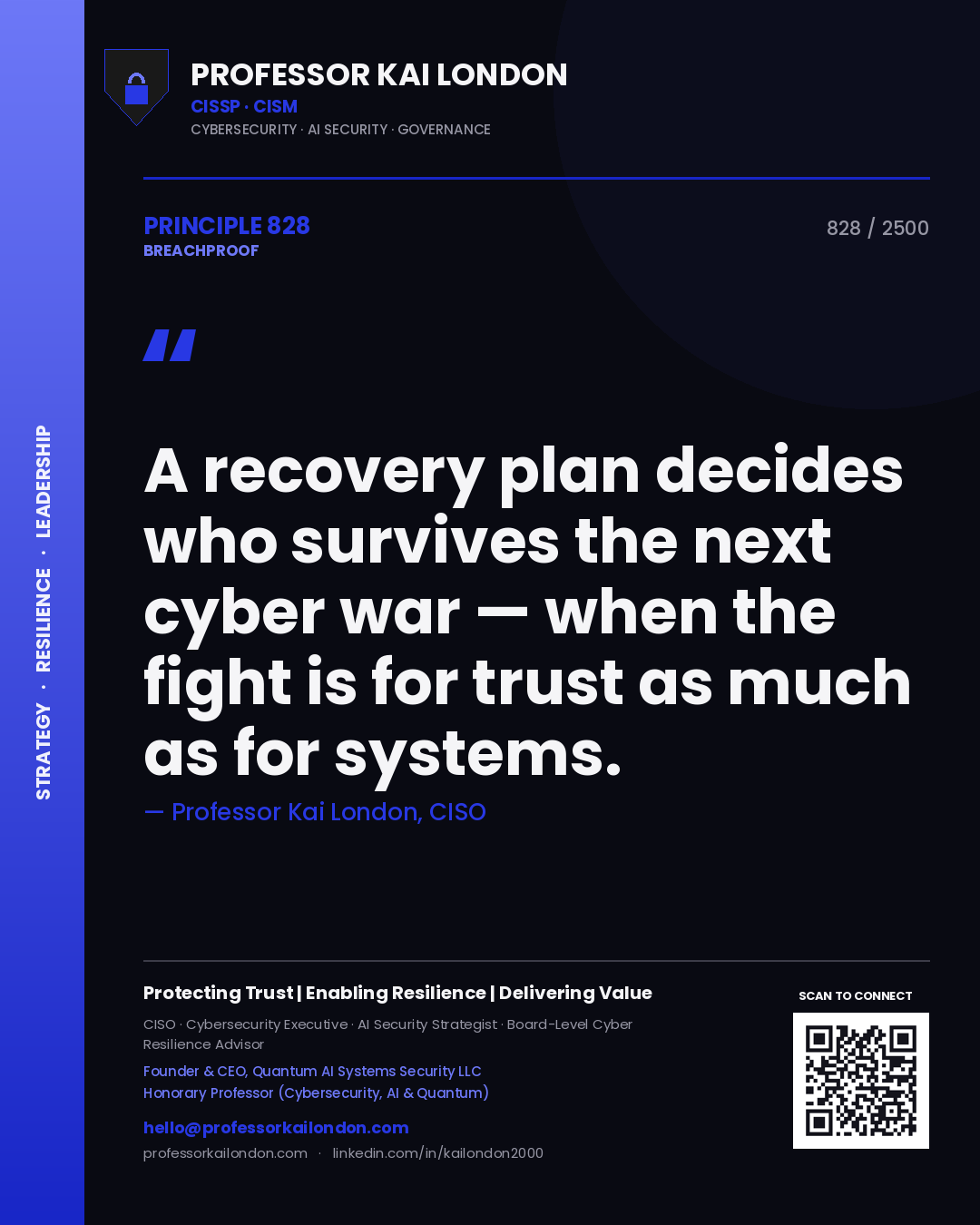Professor Kai London principle 828: A recovery plan decides who survives the next cyber war — when the fight is for trust as much as for systems.