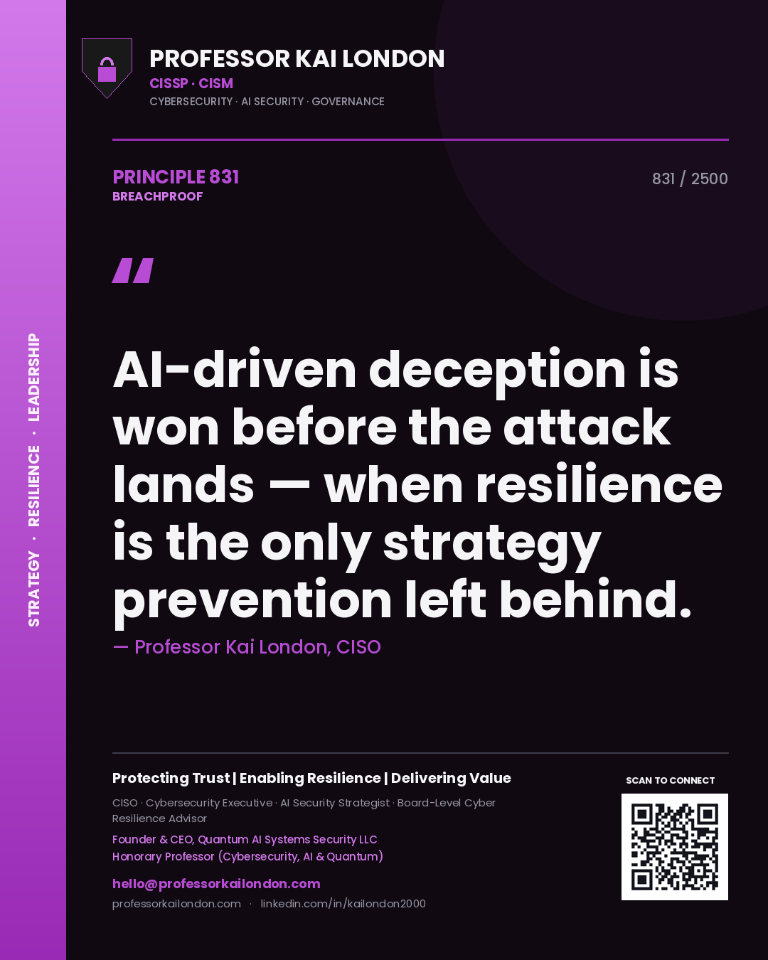 Professor Kai London principle 831: AI-driven deception is won before the attack lands — when resilience is the only strategy prevention left behind.