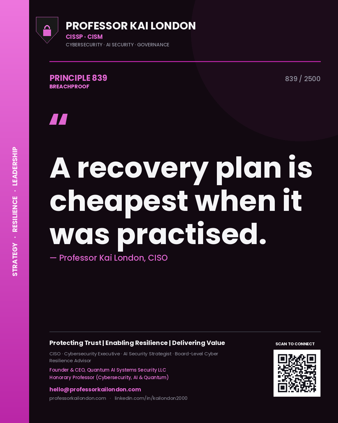 Professor Kai London principle 839: A recovery plan is cheapest when it was practised.