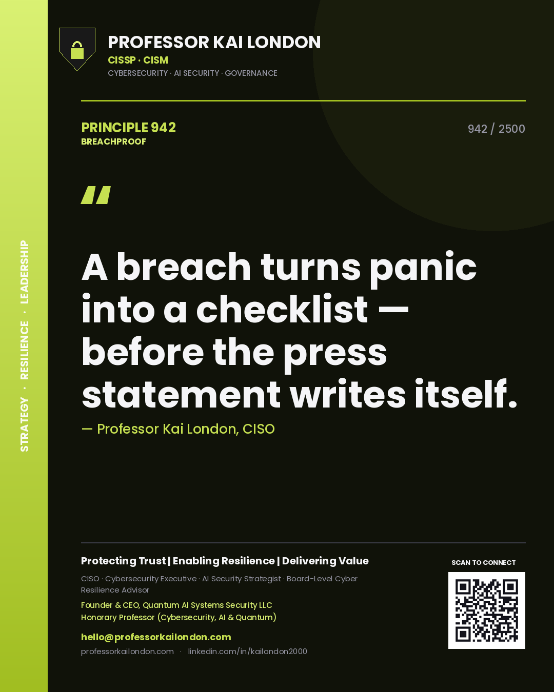 Professor Kai London principle 942: A breach turns panic into a checklist — before the press statement writes itself.