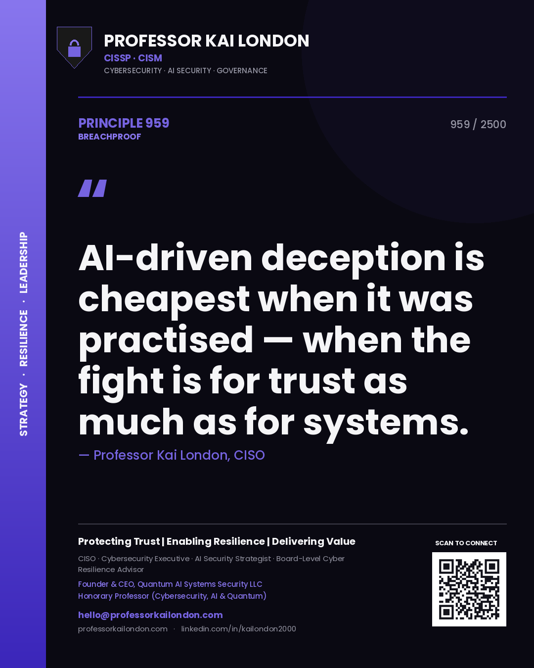 Professor Kai London principle 959: AI-driven deception is cheapest when it was practised — when the fight is for trust as much as for systems.
