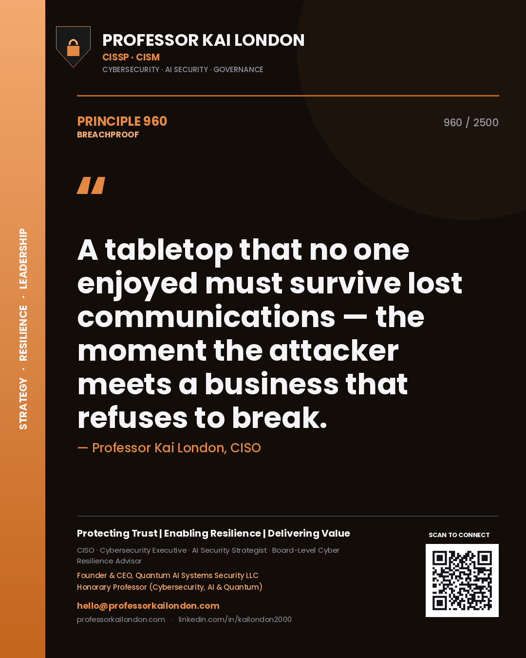 Professor Kai London principle 960: A tabletop that no one enjoyed must survive lost communications — the moment the attacker meets a business that refuses to break.