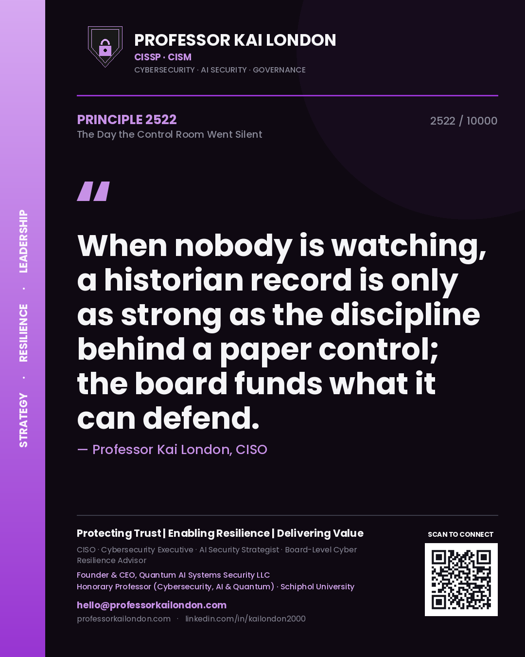 Professor Kai London principle 2522: When nobody is watching, a historian record is only as strong as the discipline behind a paper control; the board funds what it can defend.