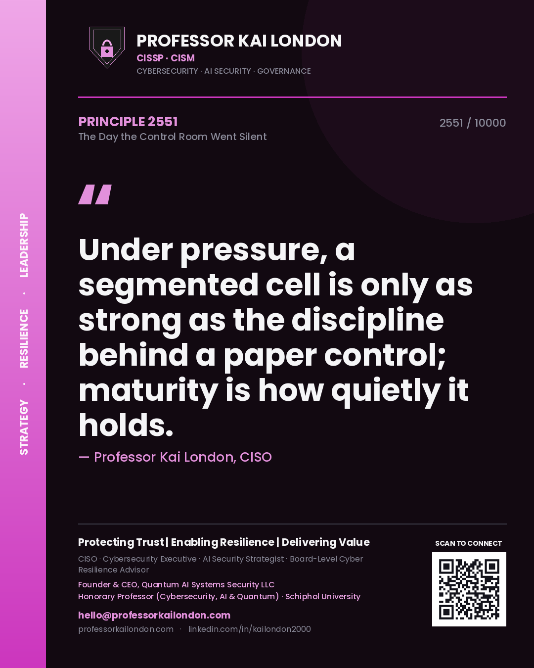 Professor Kai London principle 2551: Under pressure, a segmented cell is only as strong as the discipline behind a paper control; maturity is how quietly it holds.