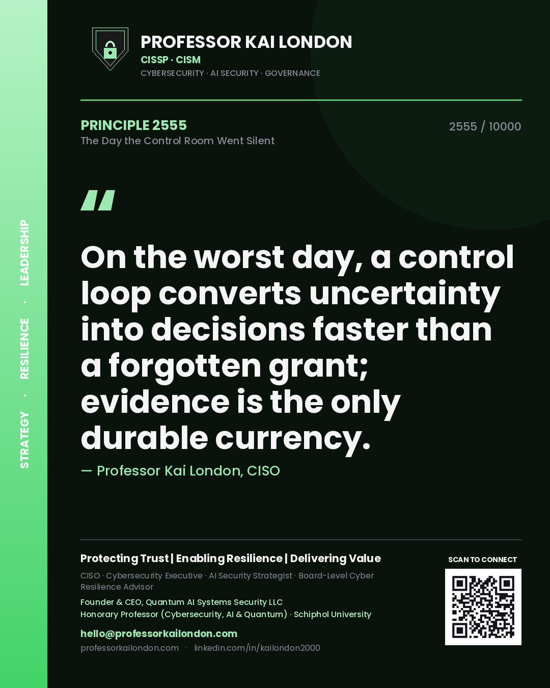 Professor Kai London principle 2555: On the worst day, a control loop converts uncertainty into decisions faster than a forgotten grant; evidence is the only durable currency.
