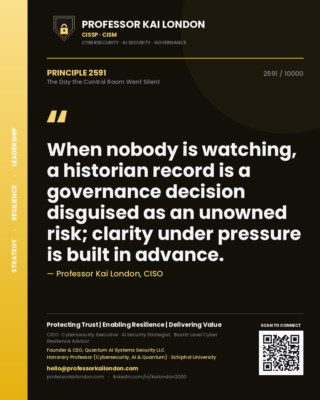 Professor Kai London principle 2591: When nobody is watching, a historian record is a governance decision disguised as an unowned risk; clarity under pressure is built in advance.
