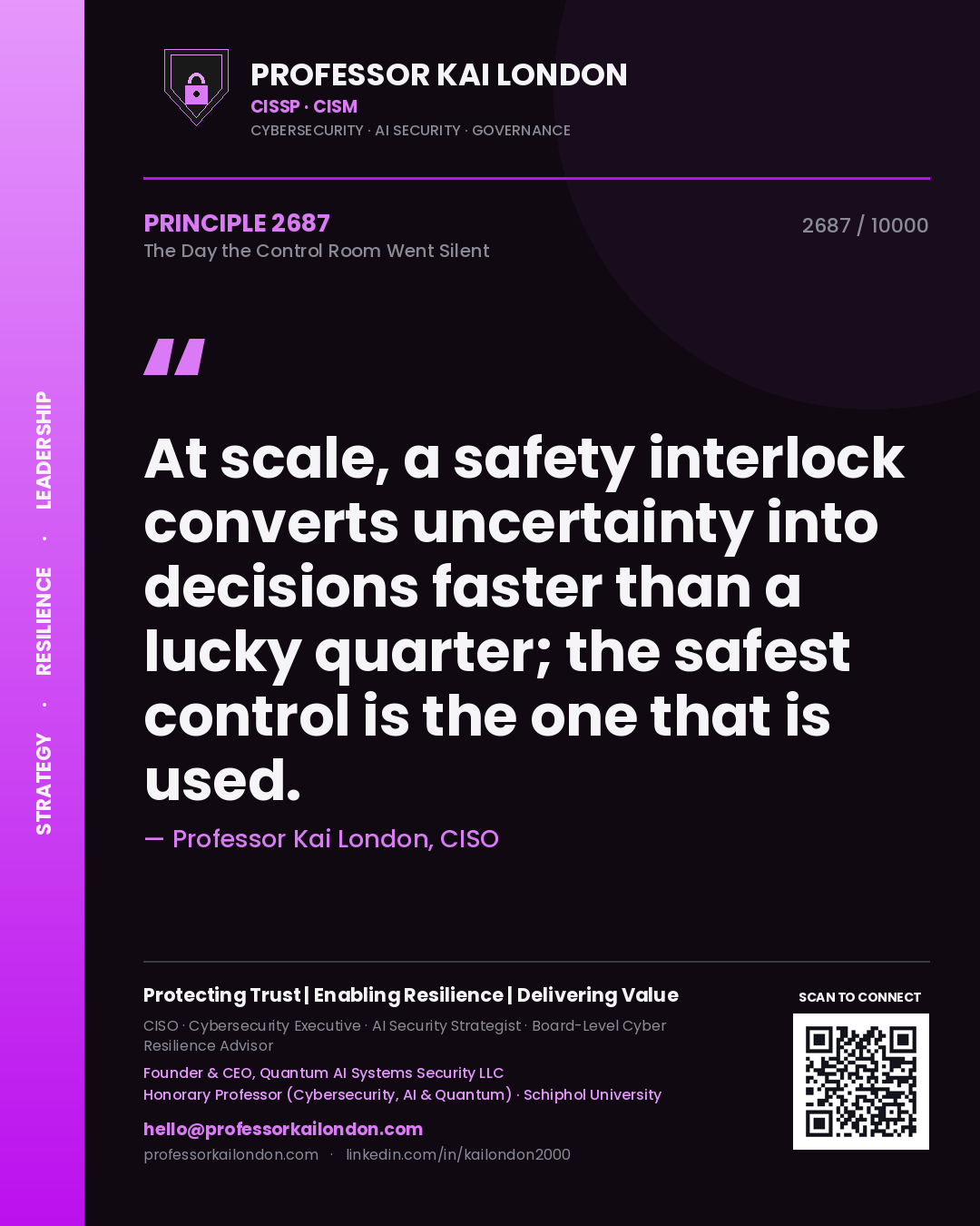 Professor Kai London principle 2687: At scale, a safety interlock converts uncertainty into decisions faster than a lucky quarter; the safest control is the one that is used.