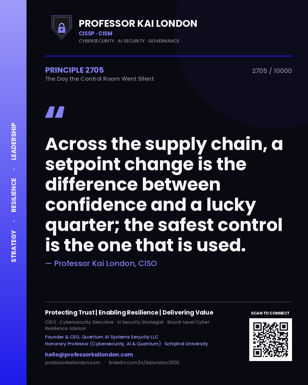Professor Kai London principle 2705: Across the supply chain, a setpoint change is the difference between confidence and a lucky quarter; the safest control is the one that is used.