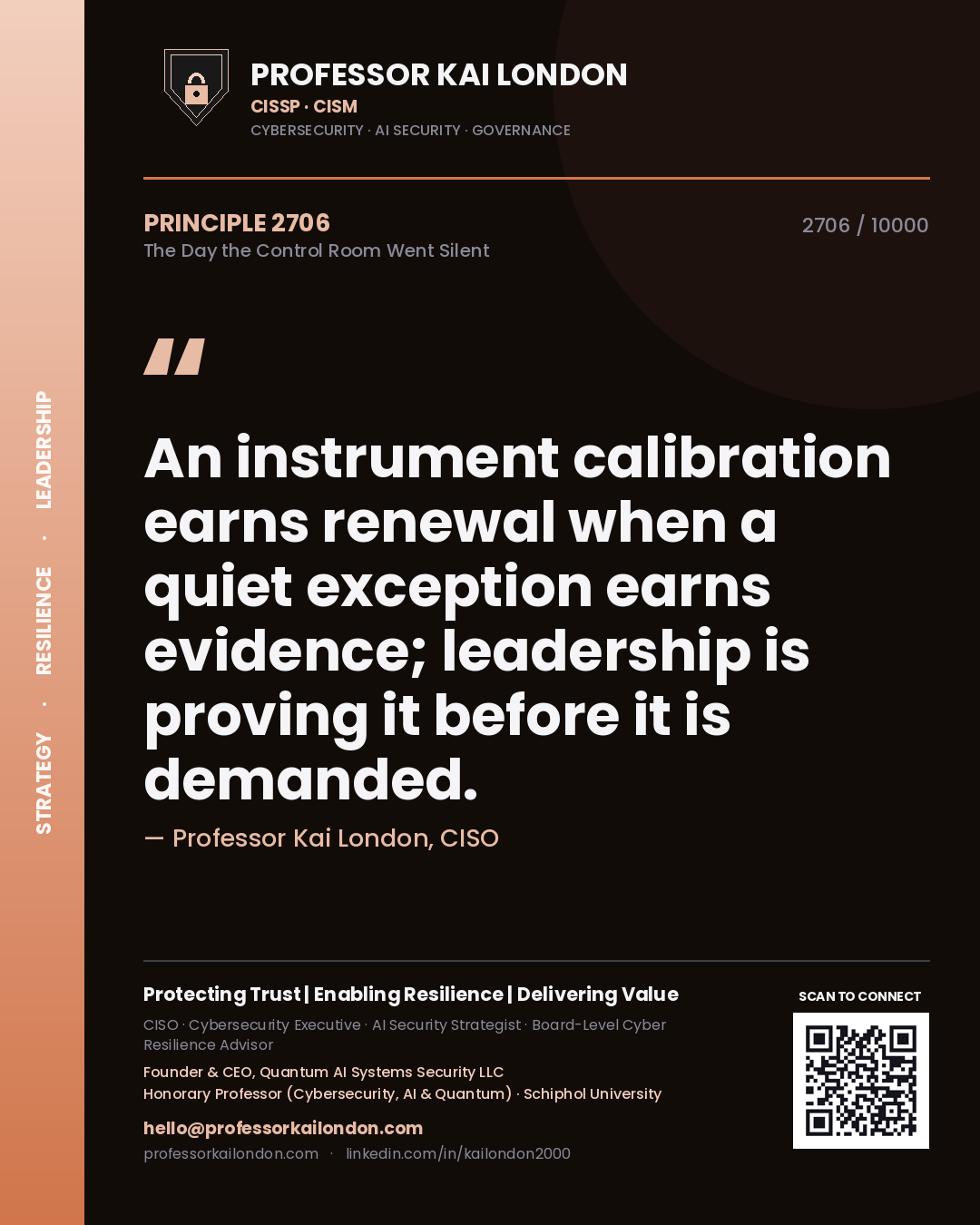 Professor Kai London principle 2706: An instrument calibration earns renewal when a quiet exception earns evidence; leadership is proving it before it is demanded.