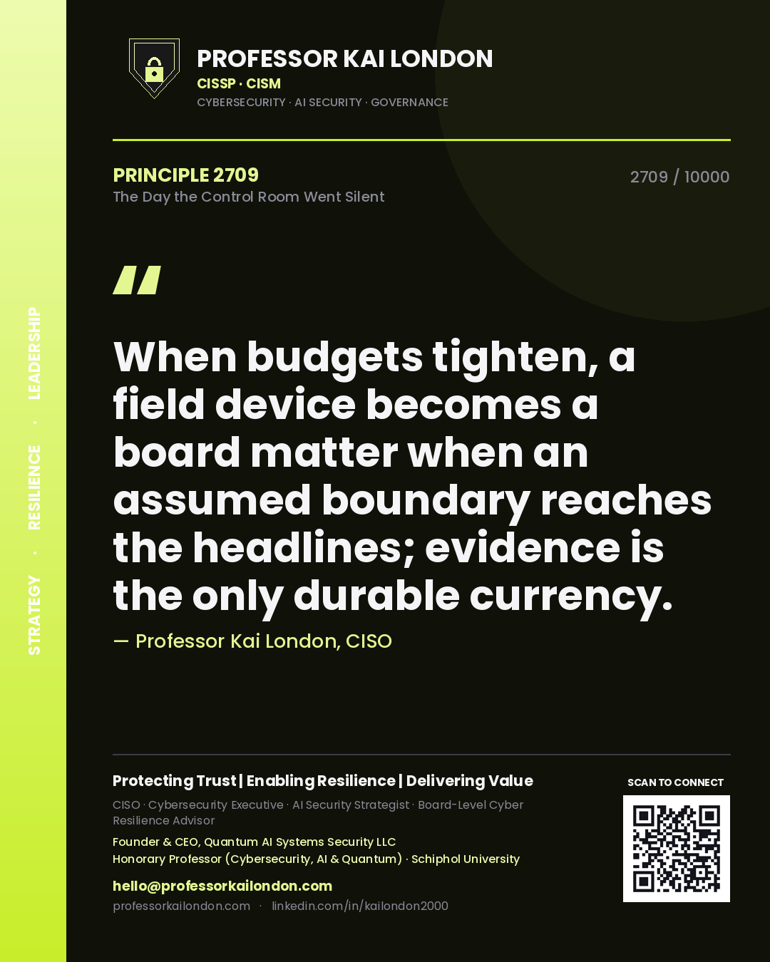 Professor Kai London principle 2709: When budgets tighten, a field device becomes a board matter when an assumed boundary reaches the headlines; evidence is the only durable currency.