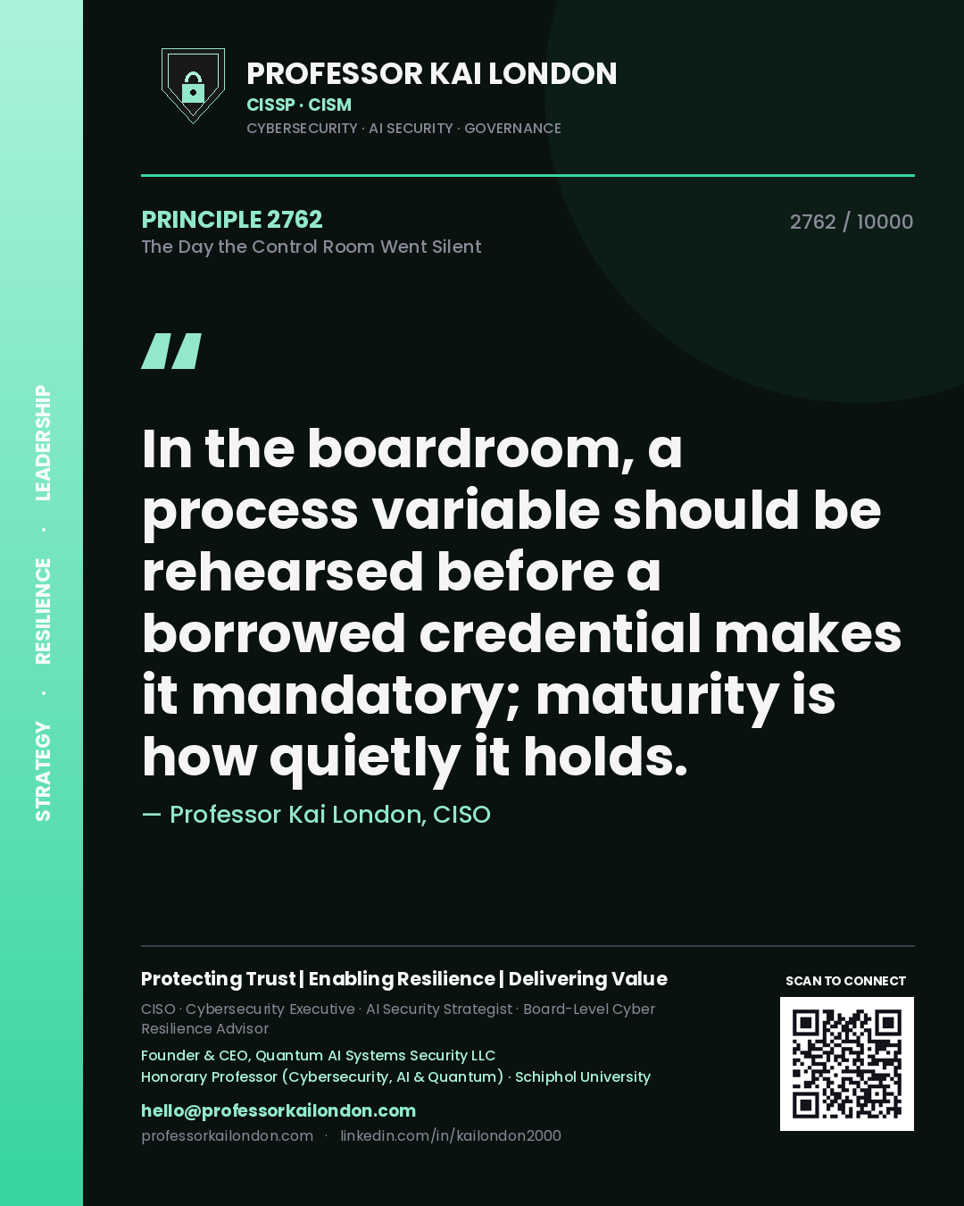 Professor Kai London principle 2762: In the boardroom, a process variable should be rehearsed before a borrowed credential makes it mandatory; maturity is how quietly it holds.