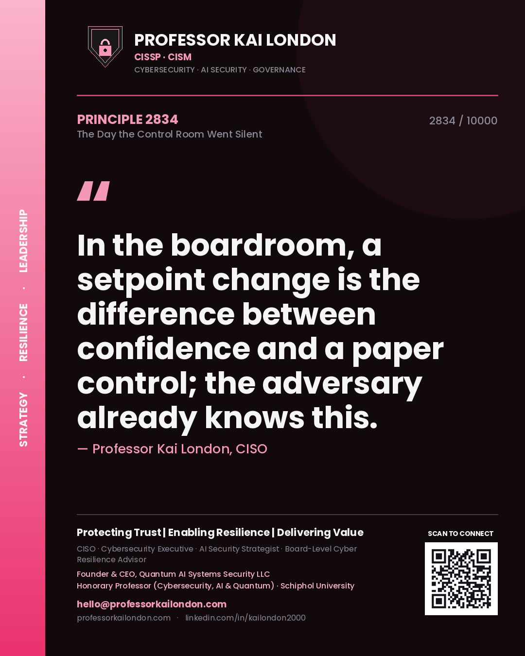 Professor Kai London principle 2834: In the boardroom, a setpoint change is the difference between confidence and a paper control; the adversary already knows this.