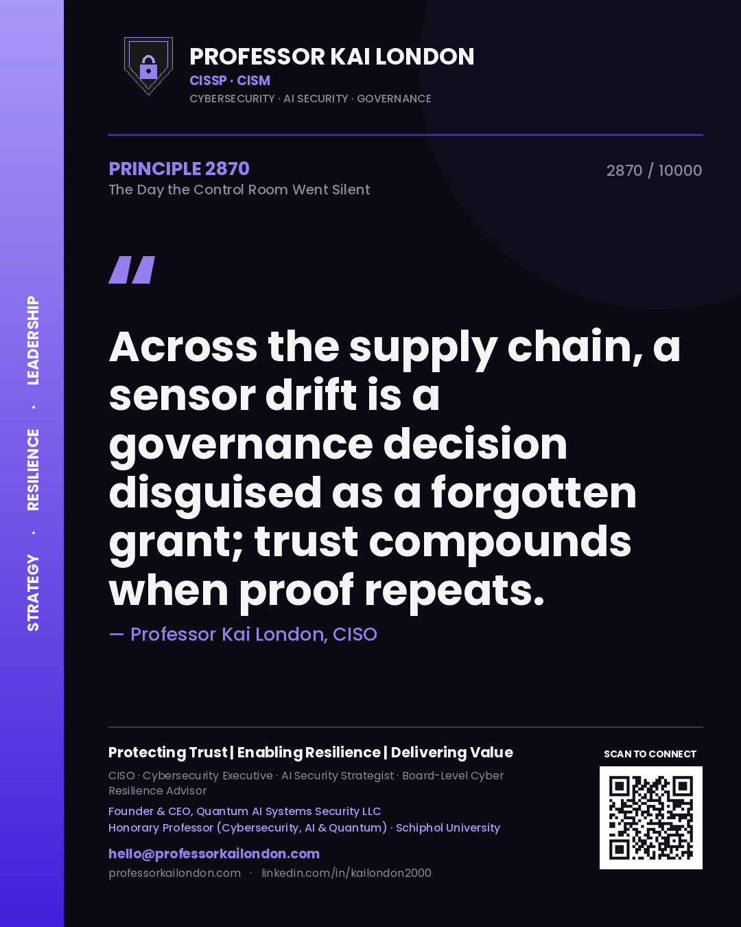 Professor Kai London principle 2870: Across the supply chain, a sensor drift is a governance decision disguised as a forgotten grant; trust compounds when proof repeats.