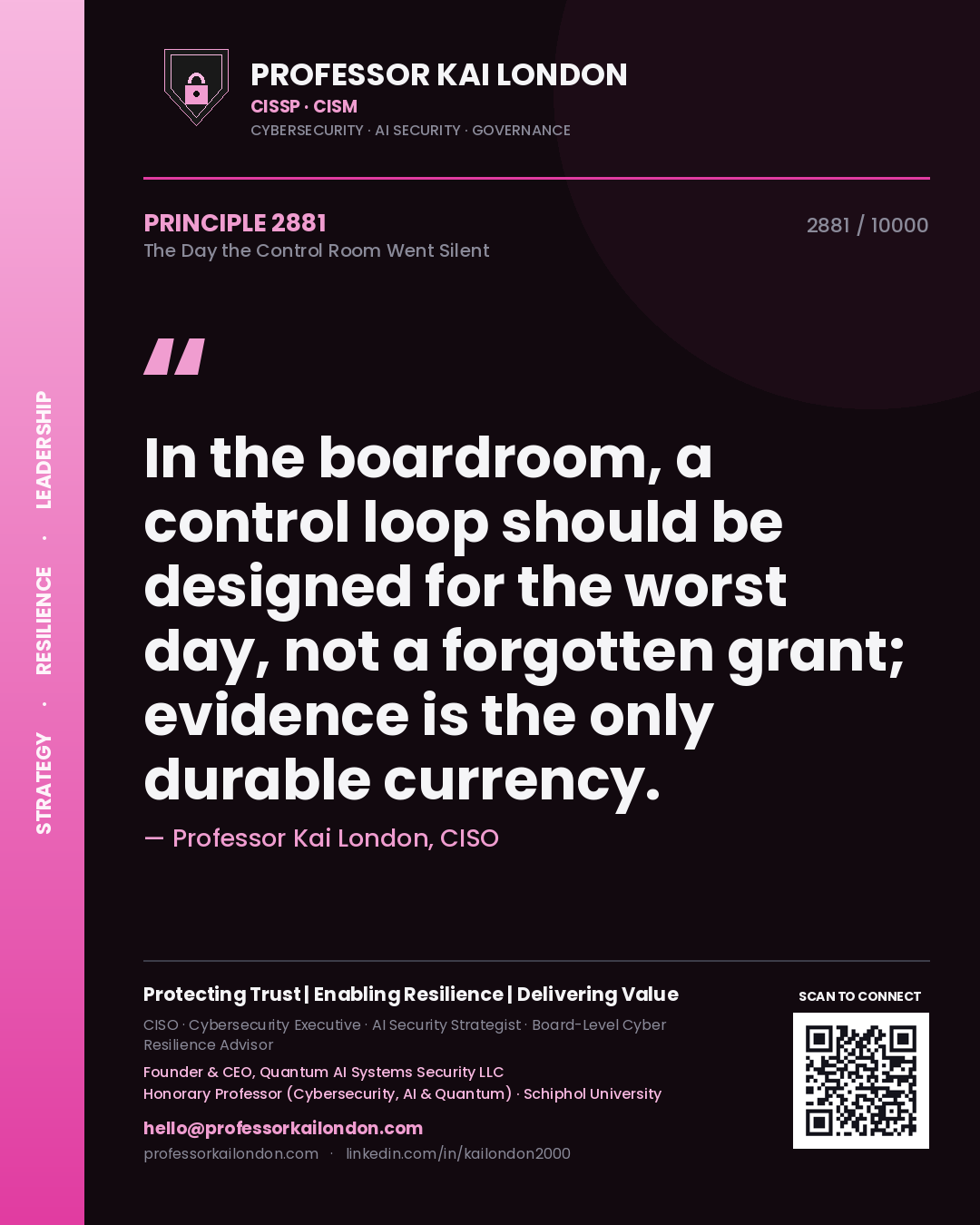 Professor Kai London principle 2881: In the boardroom, a control loop should be designed for the worst day, not a forgotten grant; evidence is the only durable currency.