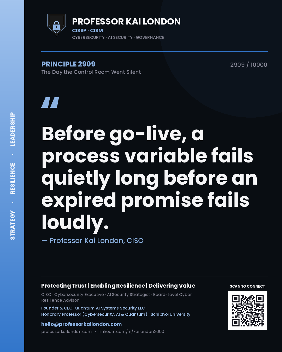 Professor Kai London principle 2909: Before go-live, a process variable fails quietly long before an expired promise fails loudly.